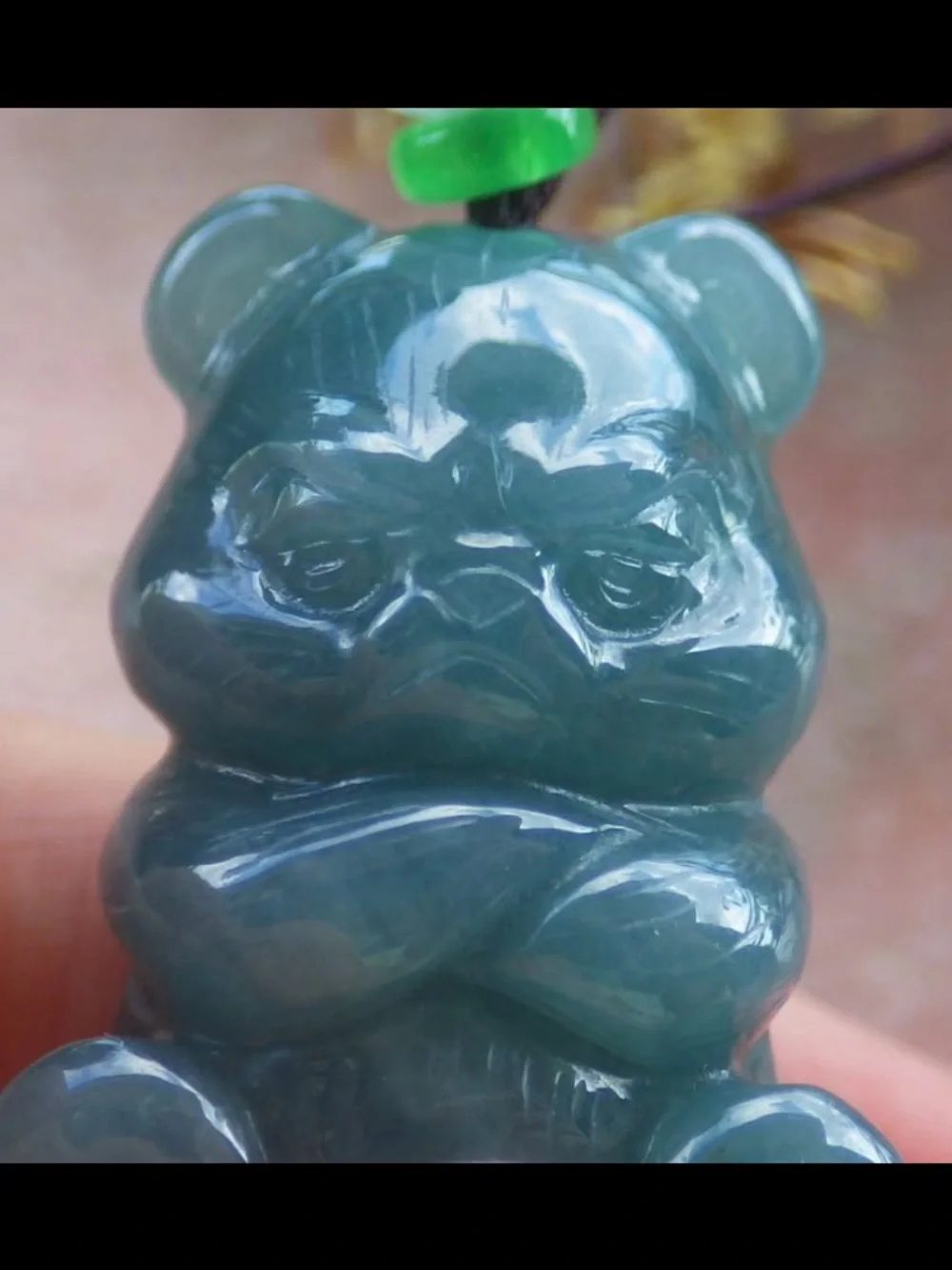 Certificate JADEITE Jade dark Green wealth bear angry panda Pendant